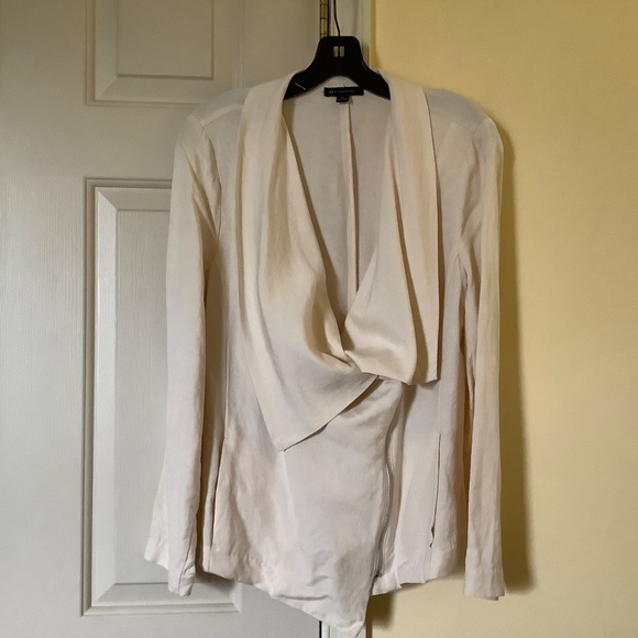 H by Halston Draped Zip Front Linen Blend Blazer Ecru SZ 14 - Picture 3 of 16
